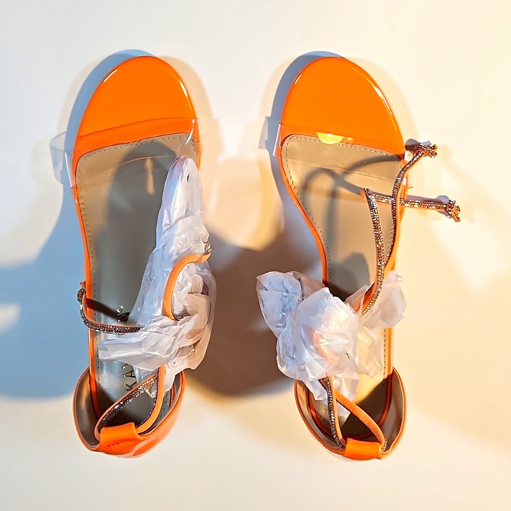 Kayleen By Los Angeles Orange Synthetic Strappy Rhinestone Ankle Strap 6.5